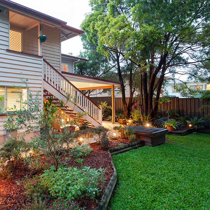 Well kept Brisbane backard and garden for old Queenslander house