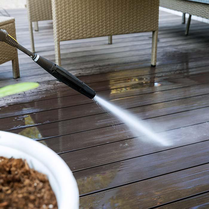 High pressure cleaning wooden Brisbane patio